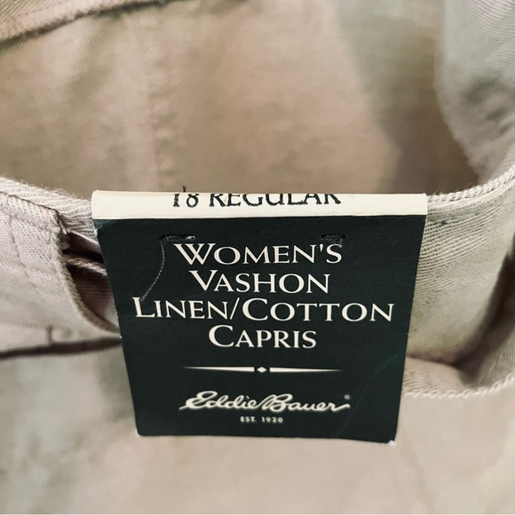 NWT Women’s Cotton/Linen Capri Crop Wide Leg Pants Sz.18 Khaki Eddie Bauer Beach - Picture 3 of 5